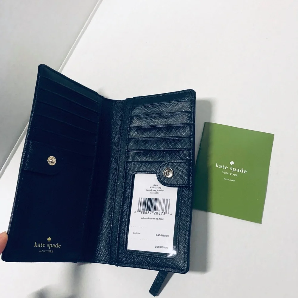NWT KATE SPADE STACY LAUREL WAY BLACK JEWELED WALLET